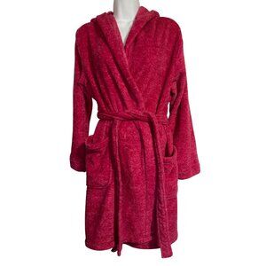 Ulta Beauty Hooded Spa Bathrobe Womens S/M Dark Pink Polyester Fleece Plush